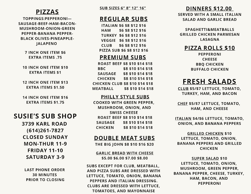 Susie's Sub Shop 7 inch one item